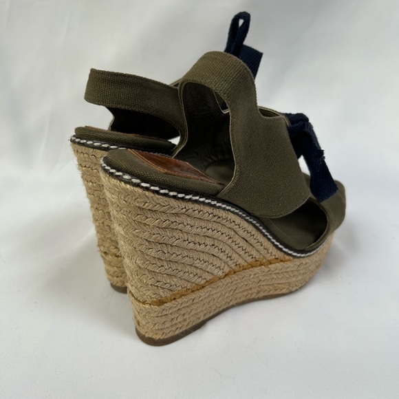 Tory Burch Espadrilles Canvas Tie Wedge Sandal Womens Size 6 - Picture 5 of 6